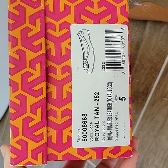Tory Burch Reva tumbled leather royal tan ballet flats size 5 - Picture 8 of 9